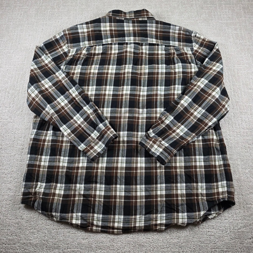 Carhartt Mens 2XL Relaxed Fit Brown Black Plaid Flannel Shirt Long Sleeve Pocket - Picture 4 of 9